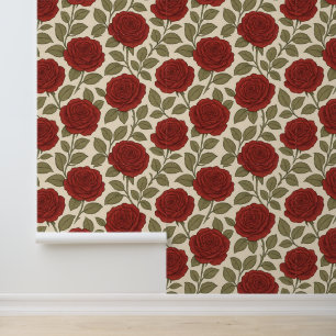Papier Peint Jardin Rose victorien Floral rouge