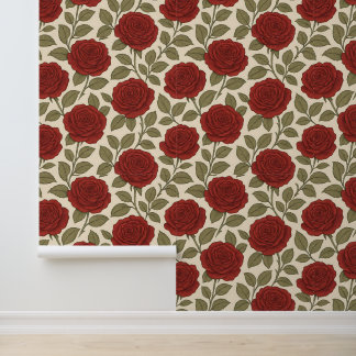 Papier Peint Jardin Rose victorien Floral rouge