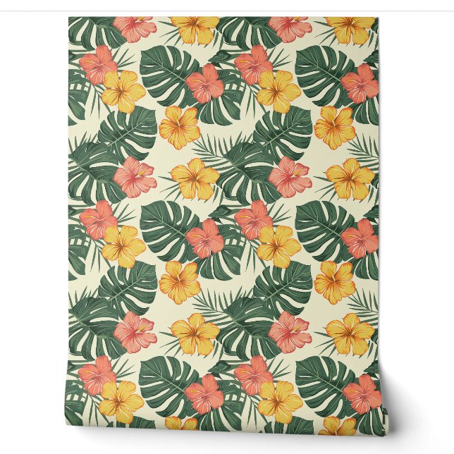 Papier Peint Jardin tropical d'Hibiscus (Déroulement)