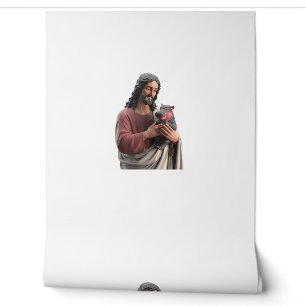 Papier Peint Jésus tenant Moo Deng l'hippopotame pygmée Art cla