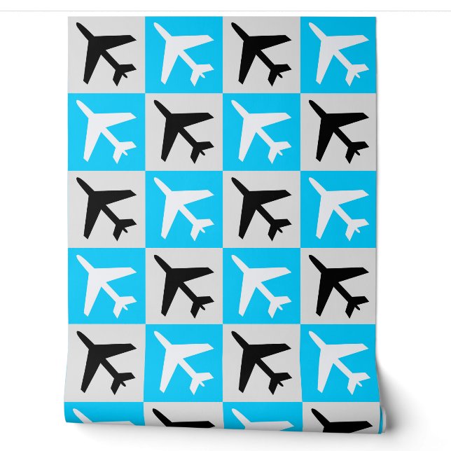 Papier Peint Jets volants géométriques Blue Aviation Avion (Déroulement)