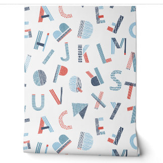Papier Peint joli alphabet à la main en bleu rouge blanc