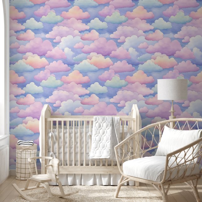 Papier Peint Joli Blu Rose Orange Clouds Pastel (Enfants)