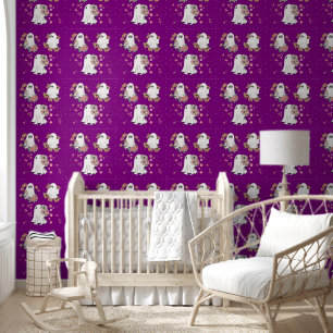 Papier Peint Joli fantôme fleur enfants motif violet arrière - 