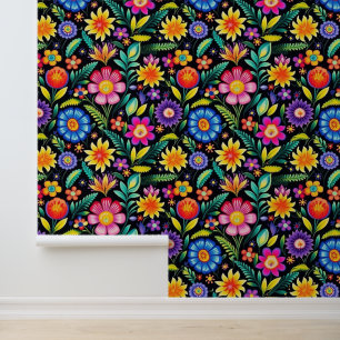 Papier Peint Joli motif carrelé de fleurs mexicaines