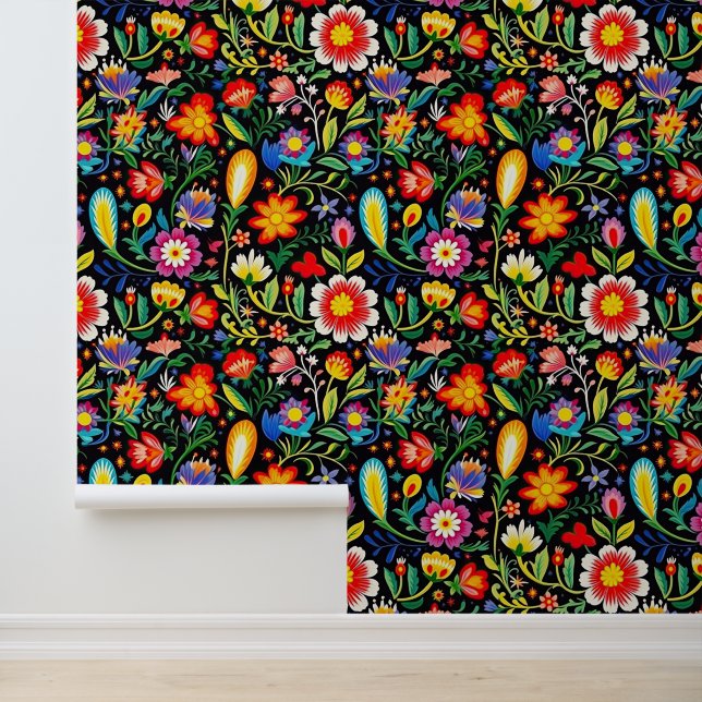 Papier Peint Joli motif carrelé de fleurs mexicaines (Application)