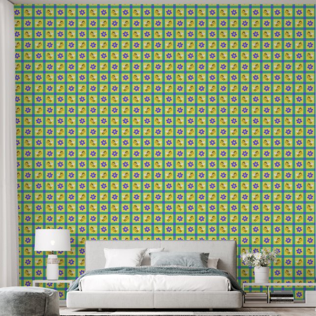 Papier Peint Joli Motif de dessin et de fleurs (Chambre à coucher)