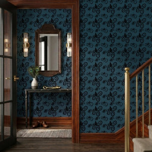 Papier Peint Joli motif floral noir vintage foncé bleu poussiér
