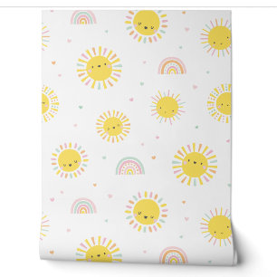 Papier Peint Joli petit soleil, arcs-en-ciel et coeurs