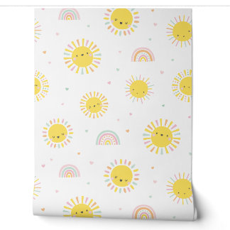 Papier Peint Joli petit soleil, arcs-en-ciel et coeurs