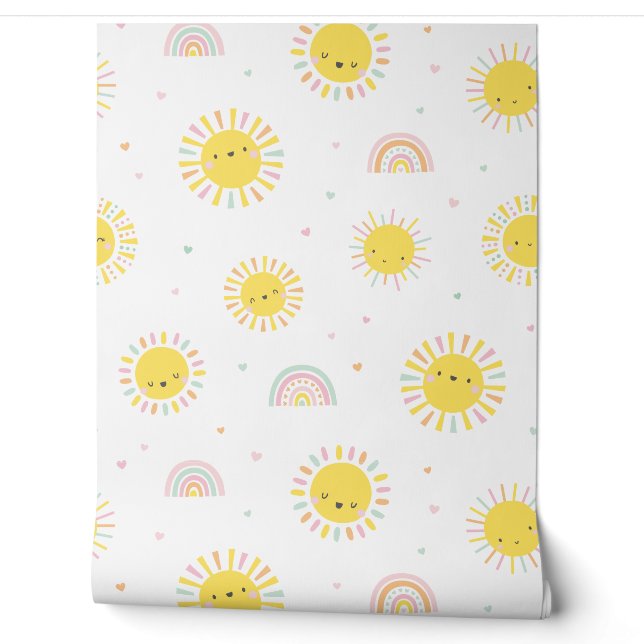 Papier Peint Joli petit soleil, arcs-en-ciel et coeurs (Déroulement)