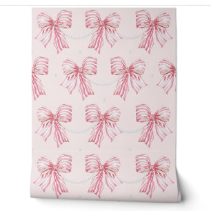 Papier Peint Joli Pink Bows & Pearls Sweet Coquette Maison Déco