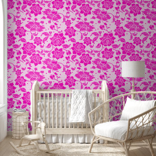 Papier Peint Jolie dentelle florale rose