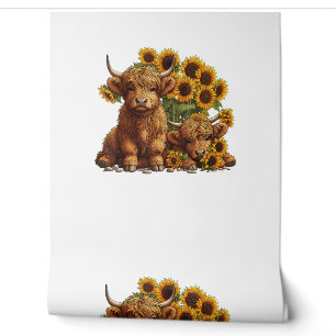 Papier Peint Jolie vache écossaise Highland Sunflower Mothers D