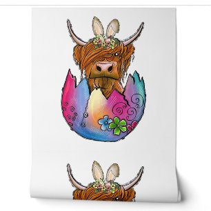 Papier Peint Jolie vache Highland Vache lapin de Pâques Filles