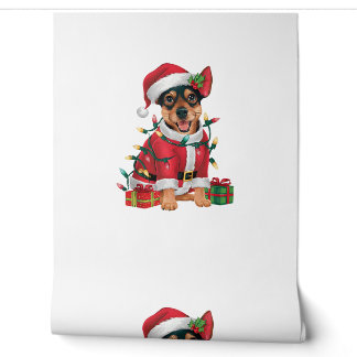 Papier Peint Jour de Noël Lumière Père Noël Miniature Pinscher