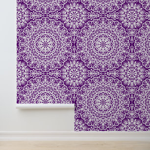 Papier Peint Joyau Tone Violet Bohème Mandala Blanc Dentelle