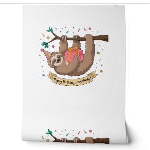 Papier Peint Joyeux Anniversaire Mignon Paresseux Drôle