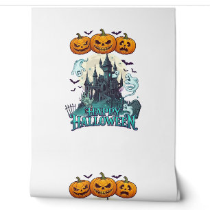 Papier Peint Joyeux Halloween Château Hanté Citrouilles Fantôme