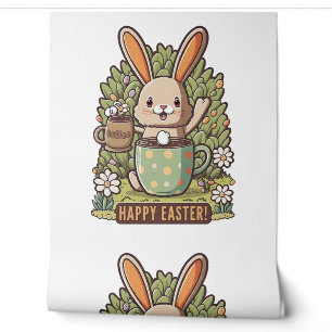 Papier Peint Joyeux Lapin de Pâques Floral Oeuf Chasse Louveur