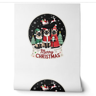 Papier Peint Joyeux Noël Trois Santa Elf Renne Siamois C