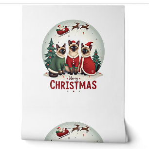 Papier Peint Joyeux Noël Trois Santa Elf Renne Siamois C