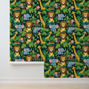 Papier Peint Jungle Safari Animaux Peel and Stick pour enfants
