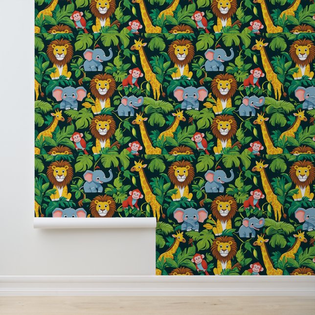 Papier Peint Jungle Safari Animaux Peel and Stick pour enfants (Application)