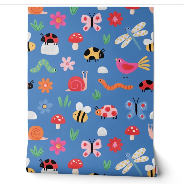 Papier Peint Kids Blue Insect Wallpaper (Déroulement)
