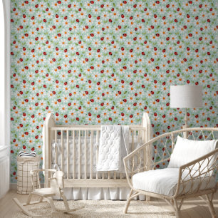 Papier Peint Ladybug Daisy Nursery Kids Bedroom Mint