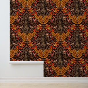 Papier Peint Lapin d'automne sur fond marron