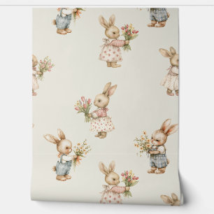 Papier Peint Lapin lapin et fleurs
