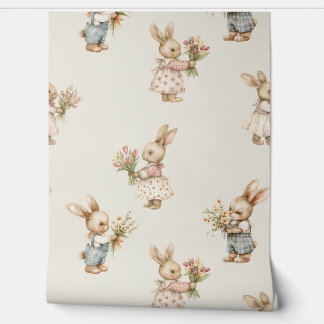 Papier Peint Lapin lapin et fleurs