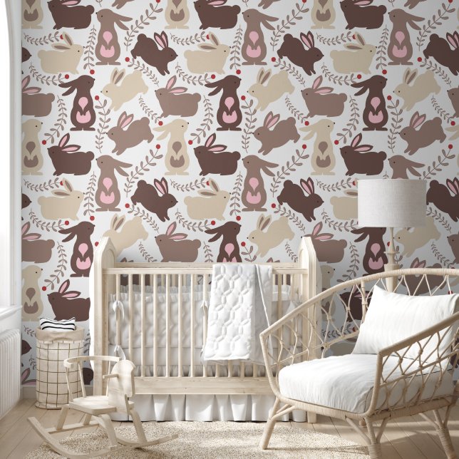 Papier Peint Lapins de lapin brun et rose (Enfants)
