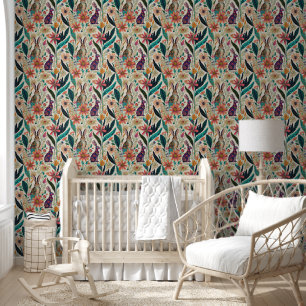 Papier Peint Lapins et fleurs fantaisistes motif