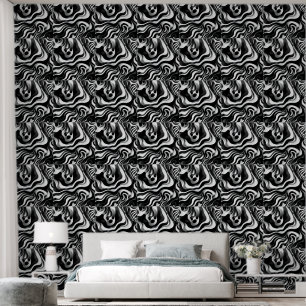 Papier Peint L'Art Abstrait De L'Op Noir Et Blanc,