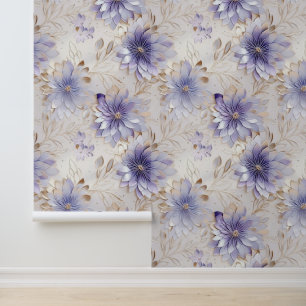 Papier Peint Lavande blanche or Fleurs violettes