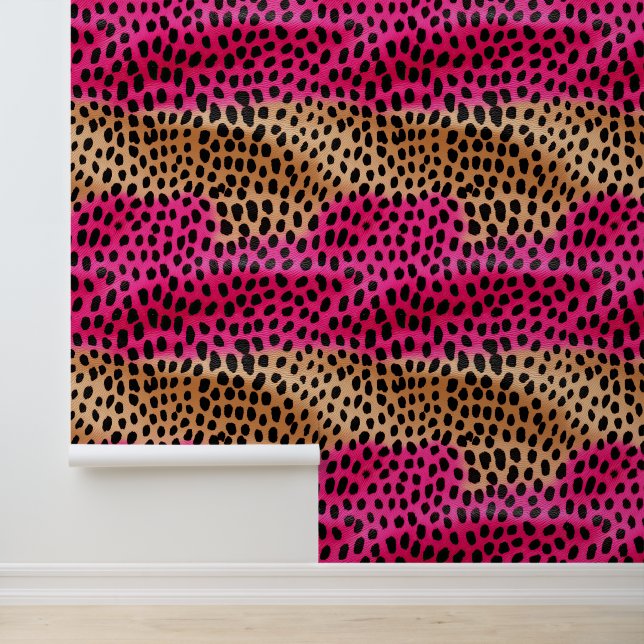 Papier Peint Léopard Abstrait noir rose or (Application)