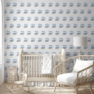 Papier Peint Leopard Sauvage Chinoiserie Bleu et blanc