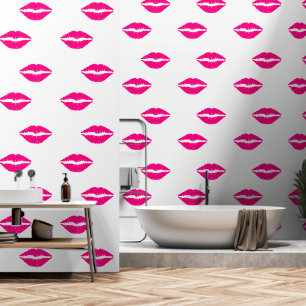 Papier Peint Lèvres Kiss Rose Couleur Personnalisée Blanc