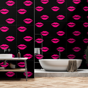 Papier Peint Lèvres Kiss Rose Couleur Personnalisée Noir