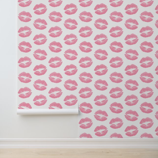 Papier Peint Lèvres Roses, Motif De Lèvres, Rouge Rose, Baiser (Application)