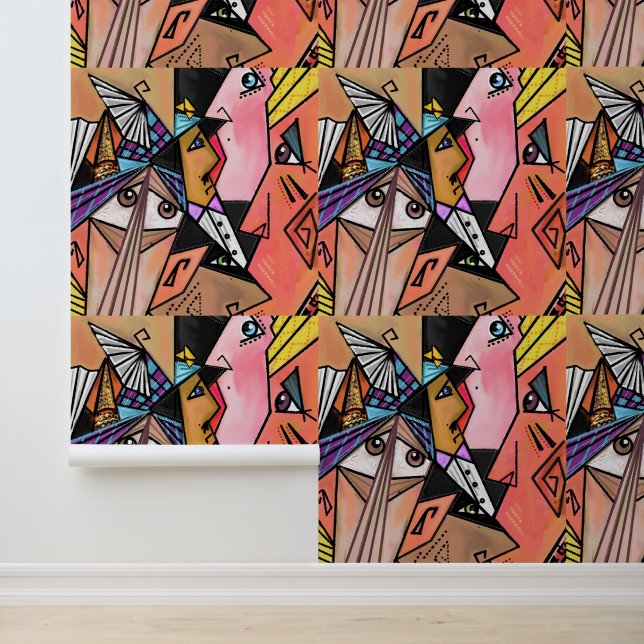 Papier Peint L'humeur Abstraite fait face à l'art Cubisme peint (Application)