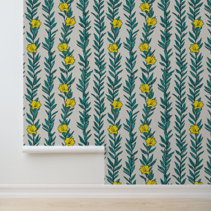 Papier Peint Lierre vert et fleurs jaunes