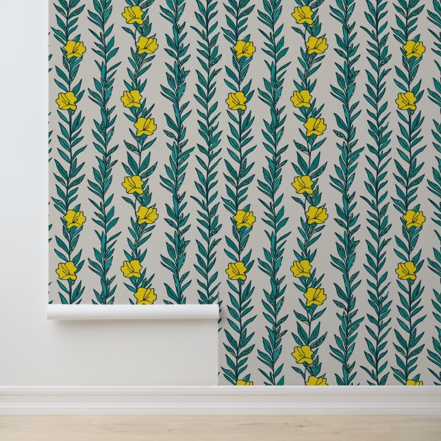 Papier Peint Lierre vert et fleurs jaunes (Application)