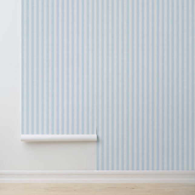 Papier Peint Light Blue Vertical Stripes Linen Look Coastal (Application)