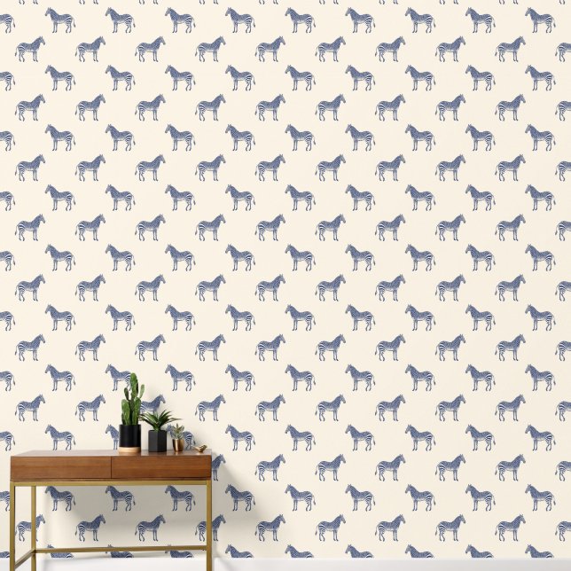 Papier Peint Ligne Zèbre moderne Art Dessin Motif bleu unique (Couloir)