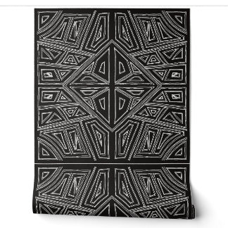 Papier Peint Lignes Audacieuses - Carreaux Symétriques - Noir e