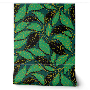 Papier Peint Lignes courbes Branches Feuilles Noir G622