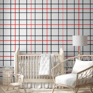 Papier Peint Lignes de grille noire rouge Conception de plis
